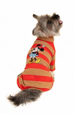 Little Beast x Disney Minnie Stripe Turtleneck Pet Bodysuit in Red/Brown Multi