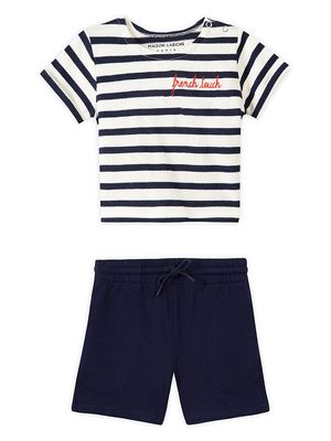 Little Boy's & Boy's 2-Piece 'French Touch' Striped T-Shirt & Shorts Set - Ivory Navy - Size 10 - Ivory Navy - Size 10