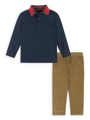 Little Boy's & Boy's 2-Piece Holiday Pocket Shirt & French Terry Pants - Navy - Size 7