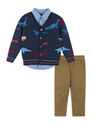 Little Boy's & Boy's 3-Piece Dinosaur Cardigan Sweater Set - Navy - Size 7