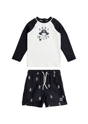 Little Boy's & Boy's Ahoy Miles Graphic T-Shirt & Swim Shorts Set