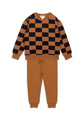 Little Boy's & Boy's Bronze Checkboard Print Sweatsuit