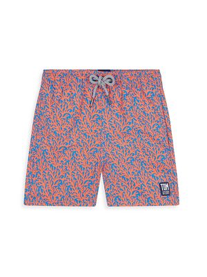 Little Boy's & Boy's Coral Reef Print Swim Shorts - Mid Blue Orange - Size 1