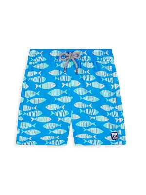 Little Boy's & Boy's Fish Print Swim Shorts - Striped Blue - Size 1