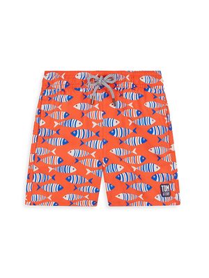 Little Boy's & Boy's Fish Print Swim Trunks - Striped Orange - Size 1