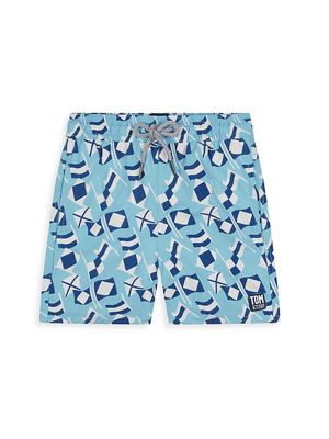 Little Boy's & Boy's Flag Print Swim Shorts - Blue White - Size 1