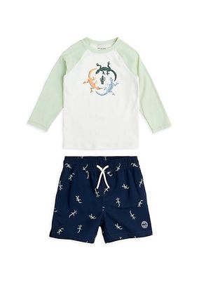Little Boy's & Boy's Gecko Long-Sleeve T-Shirt & Swim Shorts Set