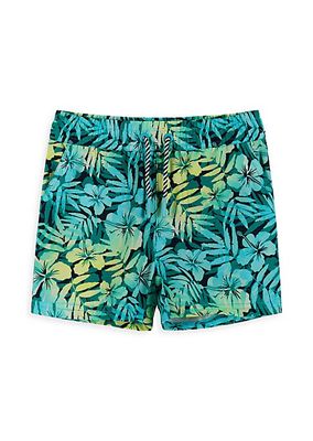 Little Boy's & Boy's Hibiscus Print Swim Trunks