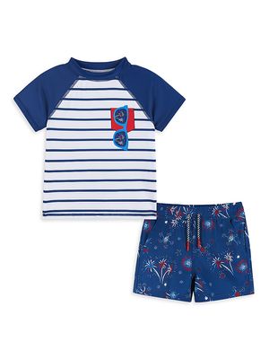 Little Boy's & Boy's Striped & Fireworks T-Shirt & Shorts Rashguard Set - Navy - Size 2