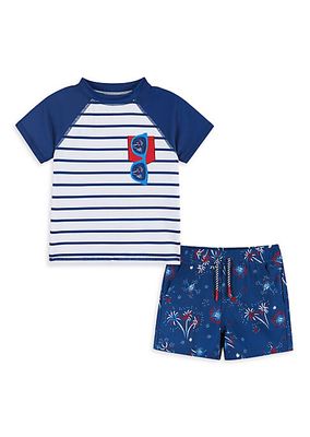 Little Boy's & Boy's Striped & Fireworks T-Shirt & Shorts Rashguard Set