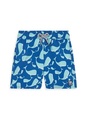 Little Boy's & Boy's Whale Print Swim Shorts - Navy Aqua - Size 3