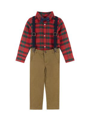 Little Boy's Flannel Shirt, Suspenders & Pants 3-Piece Set - Red - Size 5