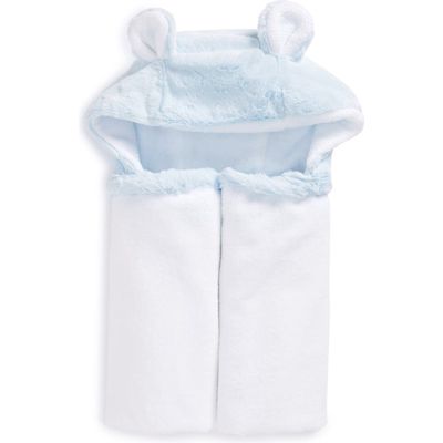 Little Giraffe Luxe Faux Fur Hooded Towel in True Blue 