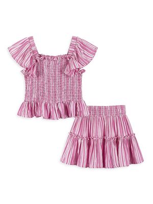 Little Girl's 2-Piece Striped Smocked Top & Skirt Set - Pink - Size 2