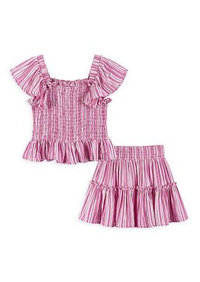 Little Girl's 2-Piece Striped Smocked Top & Skirt Set