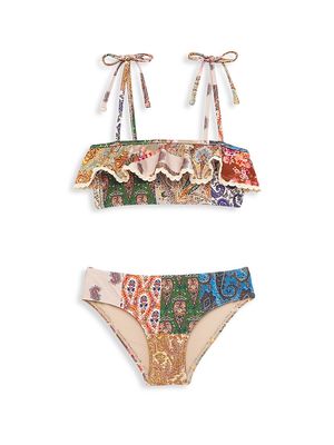 Little Girl's & Girl's 2-Piece Devi Crochet Frill Bikini - Patch Paisley - Size 2 - Patch Paisley - Size 2