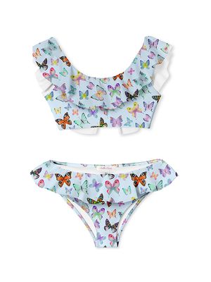 Little Girl's & Girl's 2-Piece Ruffle Butterfly Print Bikini - Size 2