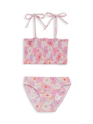 Little Girl's & Girl's 2-Piece Smocked Floral Print Bikini Set - Jasmine - Size 2 - Jasmine - Size 2