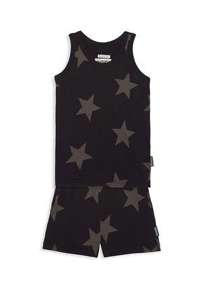 Little Girl's & Girl's 2-Piece Star Print Tank Top & Shorts Set - Black - Size 2 - Black - Size 2