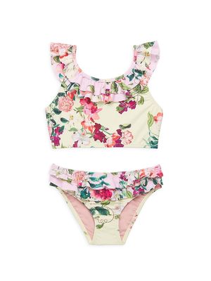 Little Girl's & Girl's 2-Piece Tropical Floral Ruffle Bikini - Summer Hibiscus - Size 2 - Summer Hibiscus - Size 2