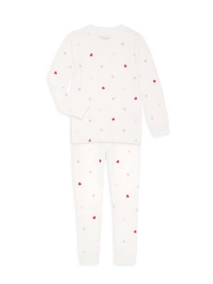Little Girl's & Girl's 2-Piece White Heart Pajama Set - Ivory - Size 12 - Ivory - Size 12