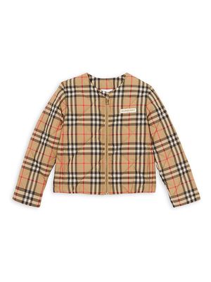 Little Girl's & Girl's Abigail Quilted Check Jacket - Archive Beige - Size 10