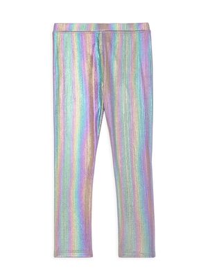 Little Girl's & Girl's Adele Metallic Rainbow Stripe Leggings - Luster - Size 12 - Luster - Size 12