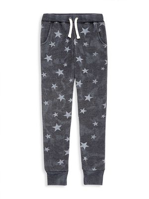 Little Girl's & Girl's Allover Star Print Jogger Pants - Washed Black - Size 7 - Washed Black - Size 7