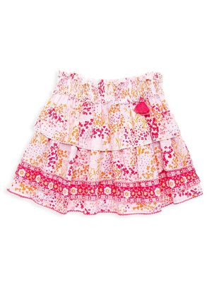 Little Girl's & Girl's Ariel Tiered Mini Skirt - White Pink Tulipe - Size 8 - White Pink Tulipe - Size 8