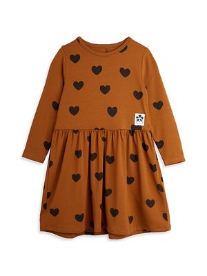 Little Girl's & Girl's Basic Hearts Long-Sleeve Dress - Brown - Size 4 - Brown - Size 4