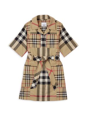 Little Girl's & Girl's Check Belted Shirtdress - Archive Beige Check - Size 10