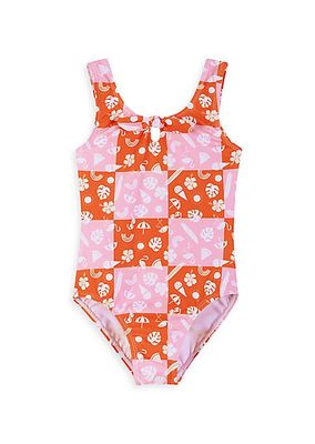 Little Girl's & Girl's Check Front-Tie One-Piece Swimsuit