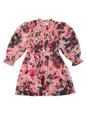 Little Girl's & Girl's Cherry Blossom Smocked Dress - Floral Ink - Size 8 - Floral Ink - Size 8