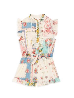 Little Girl's & Girl's Clover Frill Playsuit - Patch Painted Floral - Size 2
