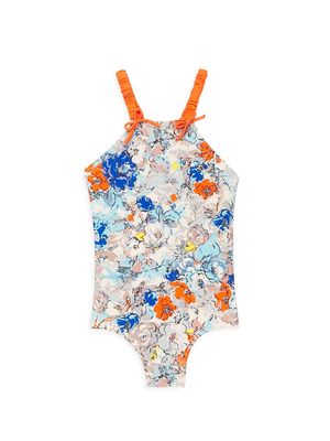 Little Girl's & Girl's Clover Gathered Strap Swimsuit - Topaz Peony Floral - Size 2 - Topaz Peony Floral - Size 2
