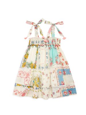 Little Girl's & Girl's Clover Shirred Dress - Patch Painted Floral - Size 2 - Patch Painted Floral - Size 2