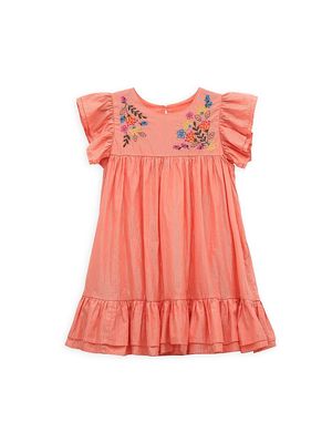Little Girl's & Girl's Embroidered Cotton Dress - Peach - Size 12 - Peach - Size 12
