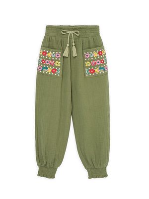 Little Girl's & Girl's Embroidered Jogger Pants - Olive - Size 2 - Olive - Size 2