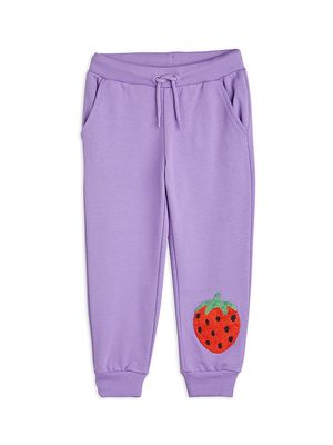 Little Girl's & Girl's Embroidered Strawberries Sweatpants - Purple - Size 4 - Purple - Size 4