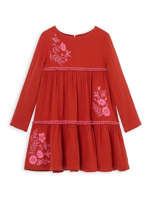 Little Girl's & Girl's Embroidered Tiered Dress - Red - Size 2 - Red - Size 2
