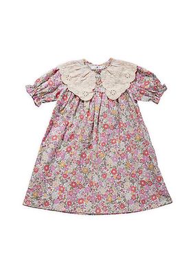 Little Girl's & Girl's Eyelet-Trim Collar Floral Print Dress