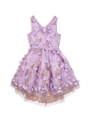 Little Girl's & Girl's Floral Appliqué Tulle Dress - Lilac - Size 7 - Lilac - Size 7