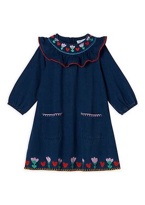 Little Girl's & Girl's Floral Embroidered Denim Dress