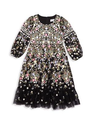 Little Girl's & Girl's Floral Embroidered Dress - Black - Size 2 - Black - Size 2