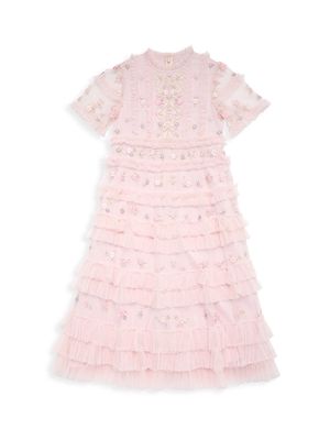 Little Girl's & Girl's Floral Embroidery Ruffle Trim Dress - Rose Multi - Size 2 - Rose Multi - Size 2