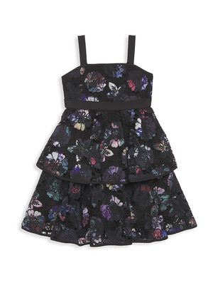 Little Girl's & Girl's Floral Lace Tiered Dress - Black - Size 12 - Black - Size 12