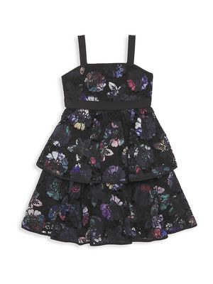 Little Girl's & Girl's Floral Lace Tiered Dress - Black - Size 8 - Black - Size 8