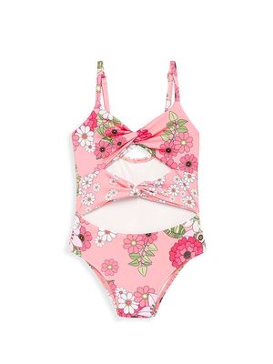 Little Girl's & Girl's Floral One-Piece - Retro Flower Pink - Size 8 - Retro Flower Pink - Size 8
