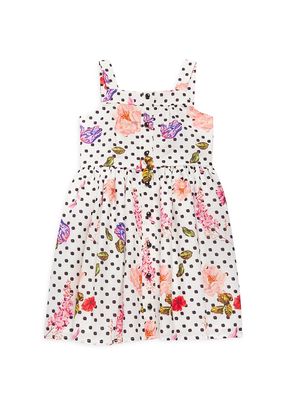 Little Girl's & Girl's Floral Polka Dot Buttoned Dress - Ivory - Size 2 - Ivory - Size 2