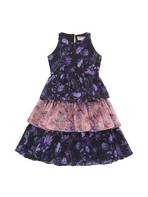 Little Girl's & Girl's Floral Print Chiffon Tiered Dress - Black Multi - Size 4 - Black Multi - Size 4